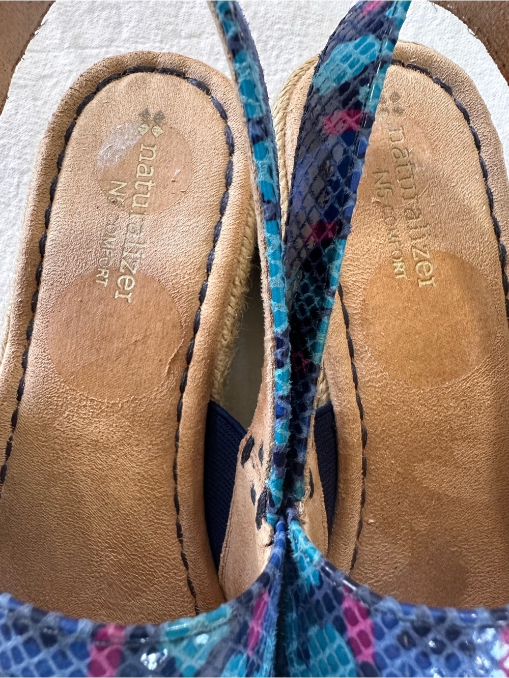 Naturalizer 7.5 Blue Snake-Print Espadrille Slingback Sandals - Picture 3 of 10